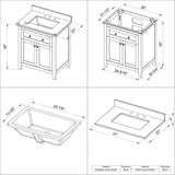 Jeffrey Alexander VKITCHA30WHBOR 30" White Chatham Vanity, Boulder Cultured Marble Vanity Top, undermount rectangle bowl