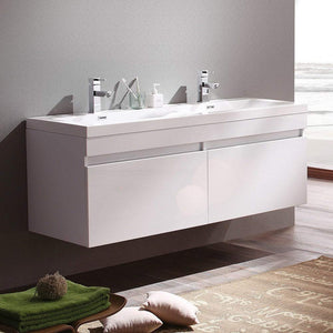 Fresca FCB8040WH-I Fresca Largo 57"White Modern Double Sink Bathroom Cabinet w/ Integrated Sinks