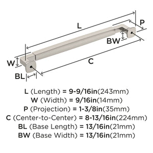 Amerock BP36890G10 Stature Cabinet Pull, 8-13/16 in (224 mm) Center-to-Center, Satin Nickel