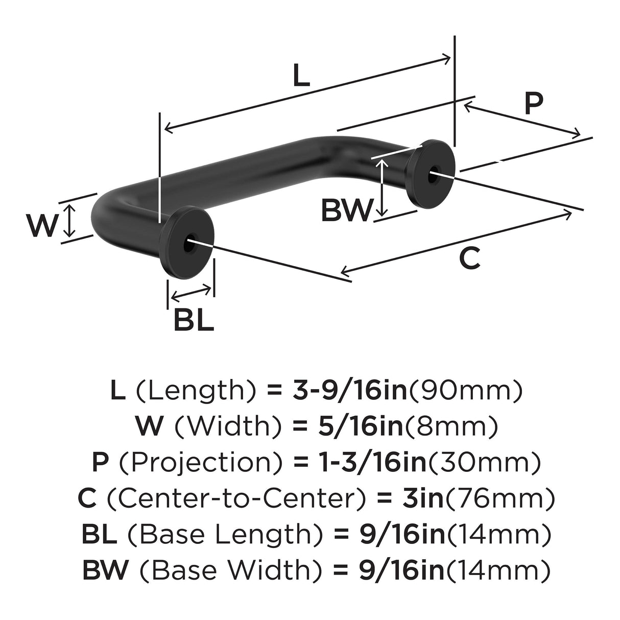 Amerock BP37380FB Matte Black Cabinet Pull 3 in (76 mm) Center-to-Center Cabinet Handle Factor Drawer Pull Kitchen Cabinet Handle Furniture Hardware