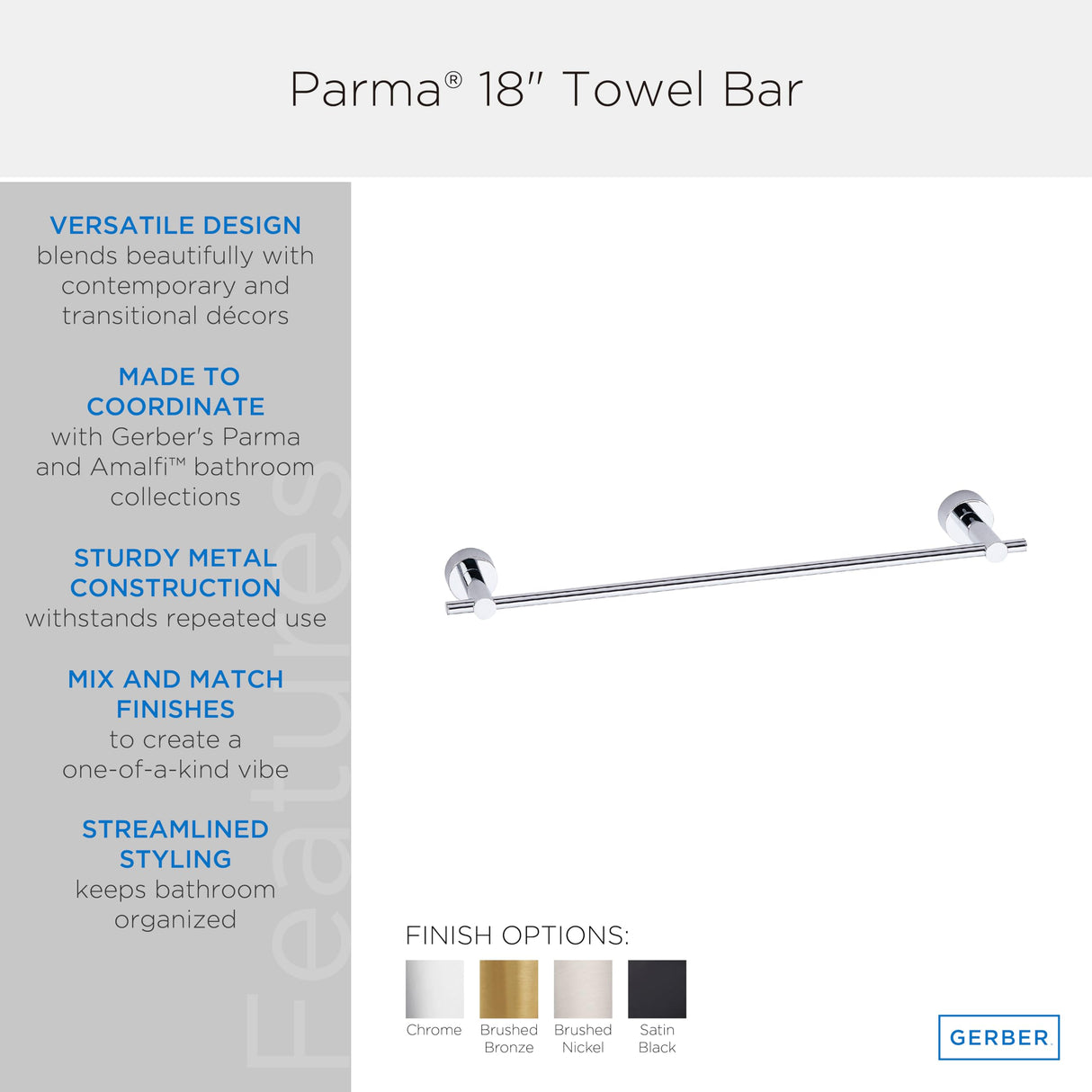 Gerber D446412BS Satin Black Parma 18" Towel Bar