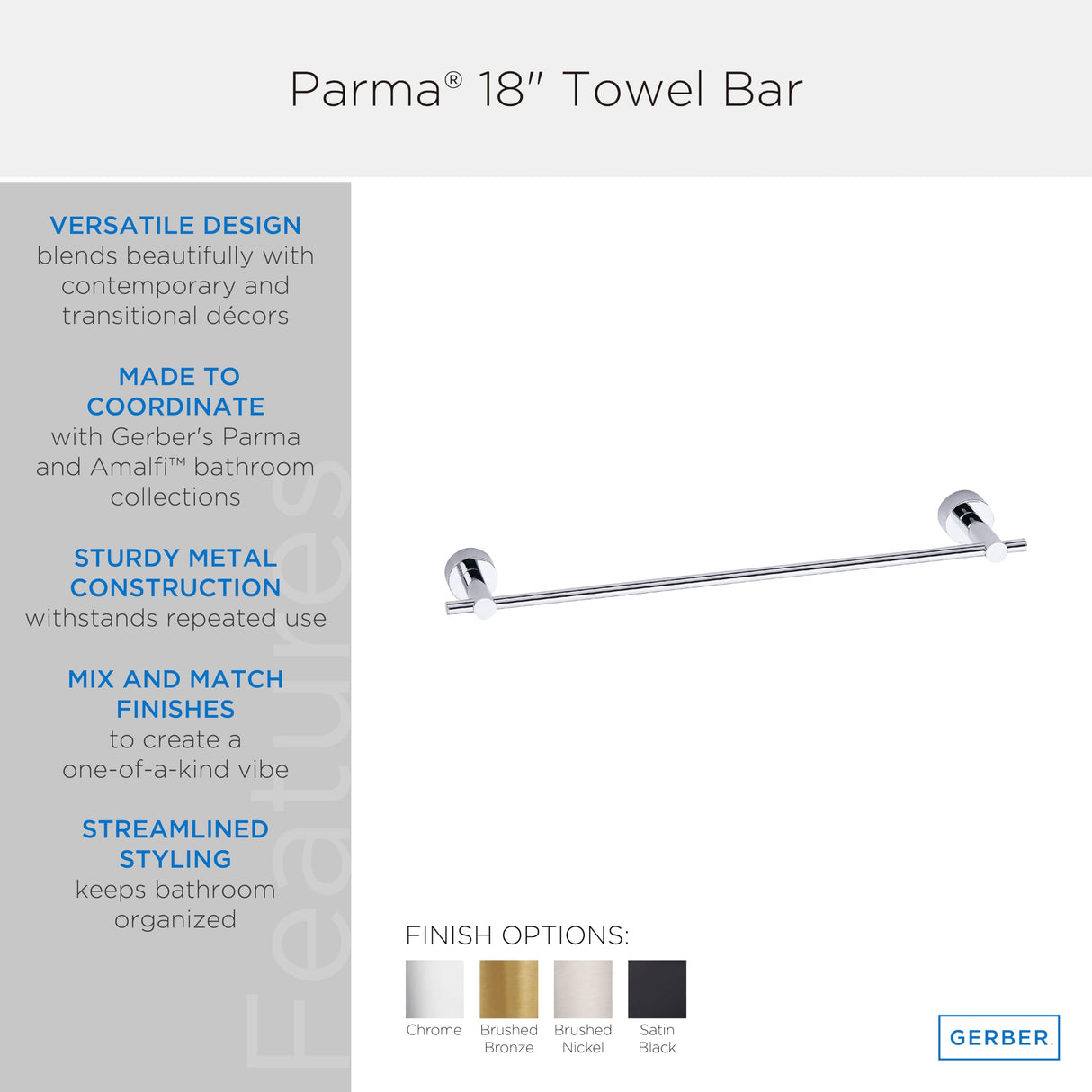 Gerber D446412BN Brushed Nickel Parma 18" Towel Bar