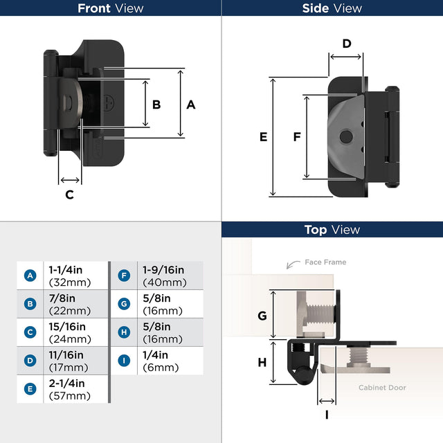 Amerock BPR8701FB Cabinet Hinge 1/4 in (6 mm) Overlay Double Demountable Matte Black Kitchen Cabinet Door Hinge 1 Pair/2 Pack Functional Hardware