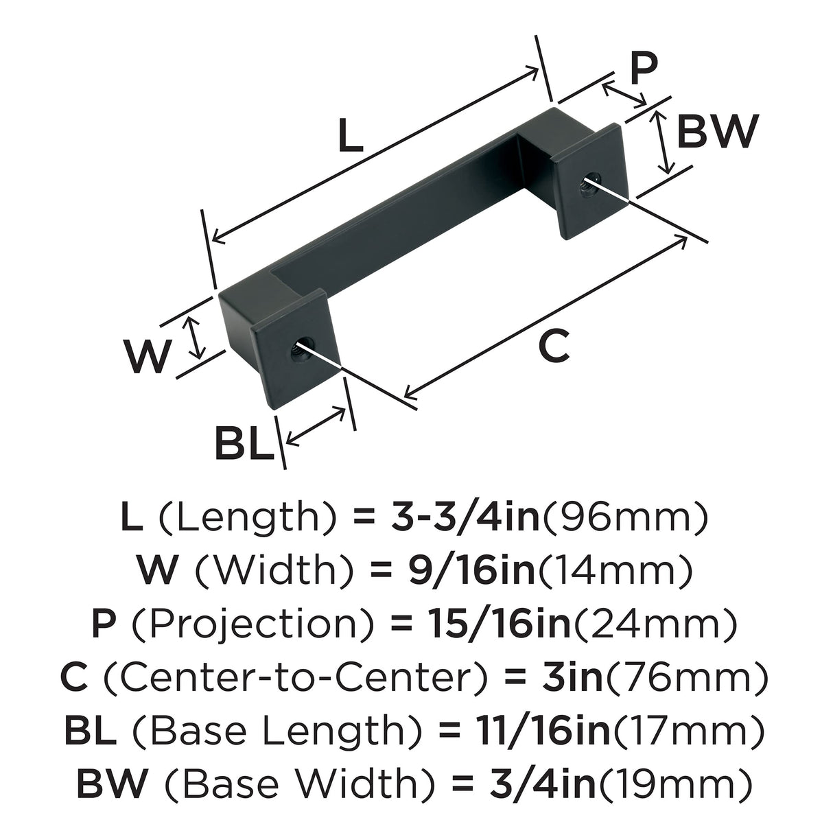 Amerock Cabinet Pull Matte Black 3 inch (76 mm) Center to Center Appoint 1 Pack Drawer Pull Drawer Handle Cabinet Hardware