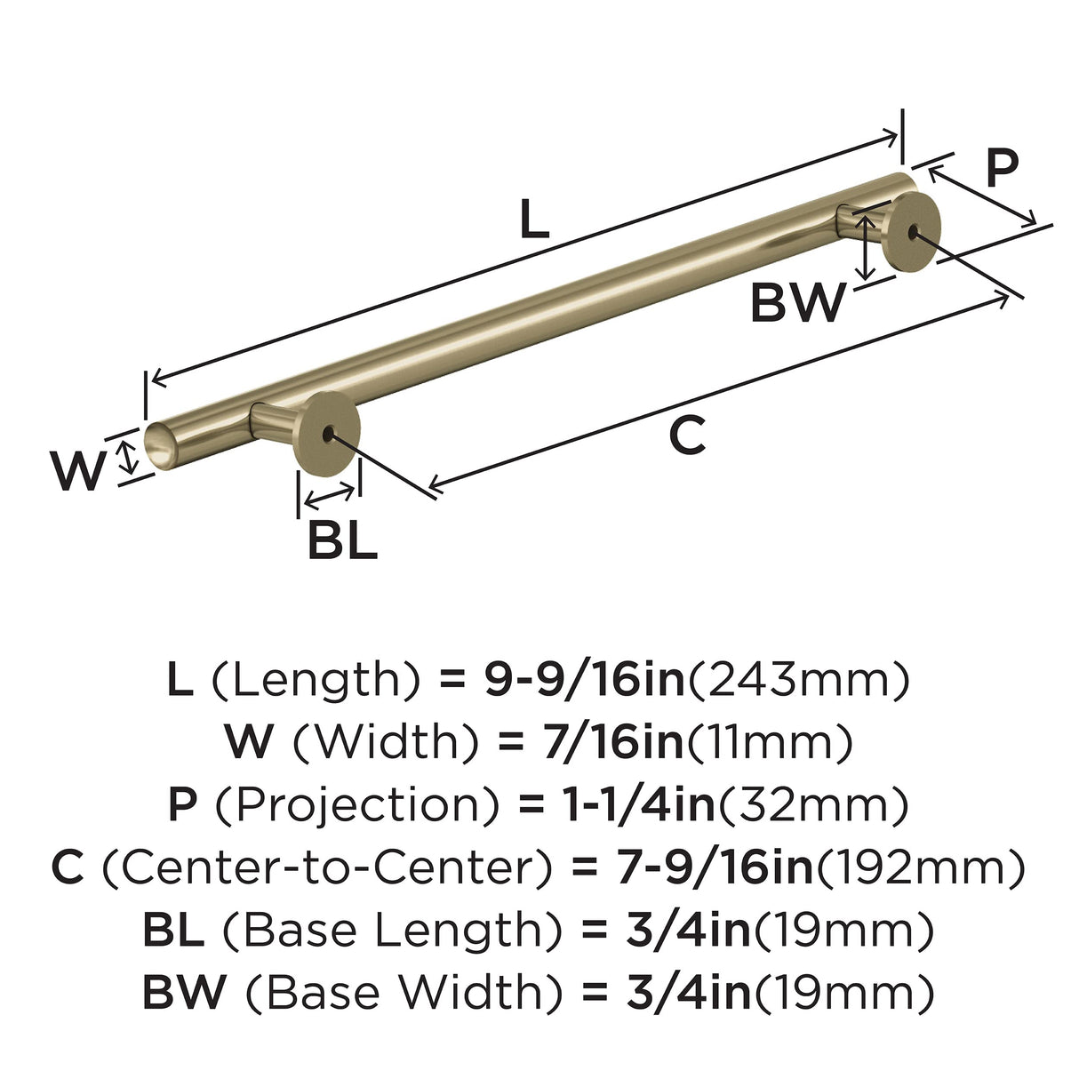 Amerock Cabinet Pull Golden Champagne 7-9/16 in (192 mm) Center-to-Center Drawer Pull Radius Kitchen and Bath Hardware Furniture Hardware