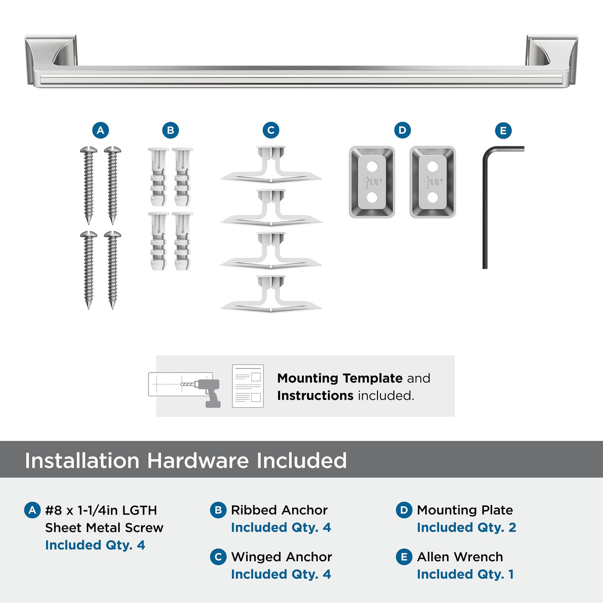 Amerock BH3602326 Chrome Towel Bar 18 in (457 mm) Towel Rack Mulholland Bathroom Towel Holder Bathroom Hardware Bath Accessories