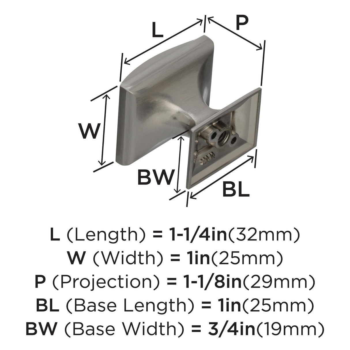 Amerock Cabinet Knob Satin Nickel 1-1/4 inch (32 mm) Length Candler 1 Pack Drawer Knob Cabinet Hardware