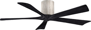 Matthews Fan IR5H-BW-BK-52 Irene-5H five-blade flush mount paddle fan in Barn Wood finish with 52” solid matte black wood blades. 