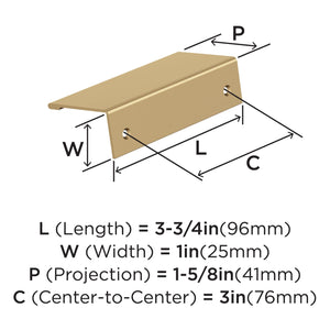 Amerock Cabinet Pull Edge Pull Champagne Bronze 3 in (76 mm) Center-to-Center Drawer Pull Kitchen and Bath Hardware Furniture Hardware
