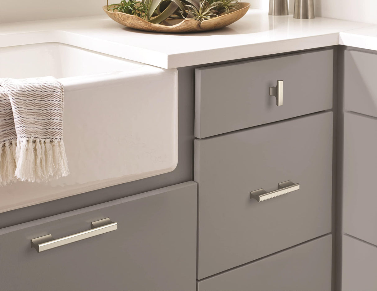 Amerock Cabinet Pull Satin Nickel 5-1/16 inch (128 mm) Center-to-Center Status 1 Pack Drawer Pull Cabinet Handle Cabinet Hardware