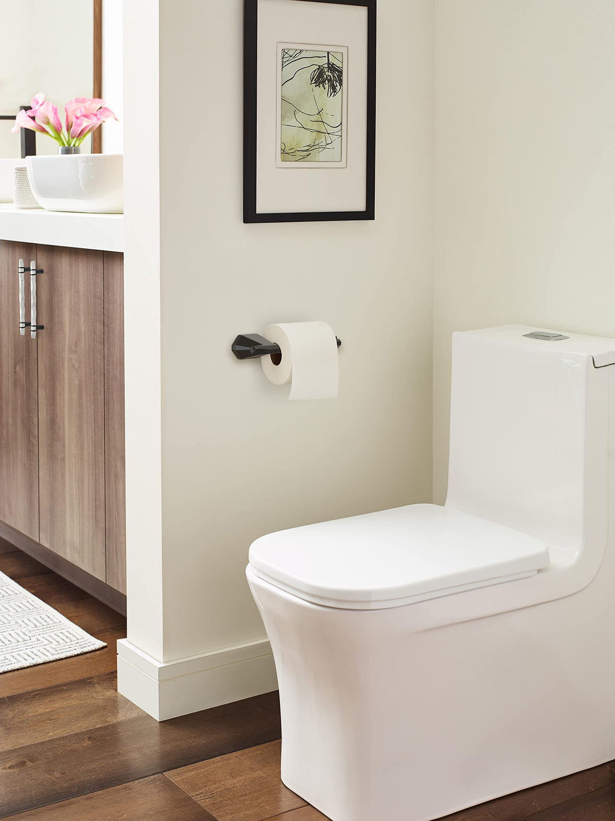 Amerock BH36041MB Matte Black Single Post Toilet Paper Holder 7-13/16 in. (198 mm) Length Toilet Tissue Holder St. Vincent Bath Tissue Holder Bathroom Hardware Bath Accessories