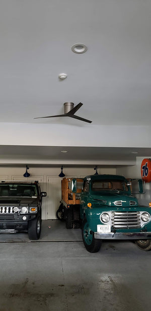 Matthews Fan EKH-BK-BN Eliza-H 3-blade ceiling mount paddle fan in Matte Black finish with brushed nickel ABS blades.