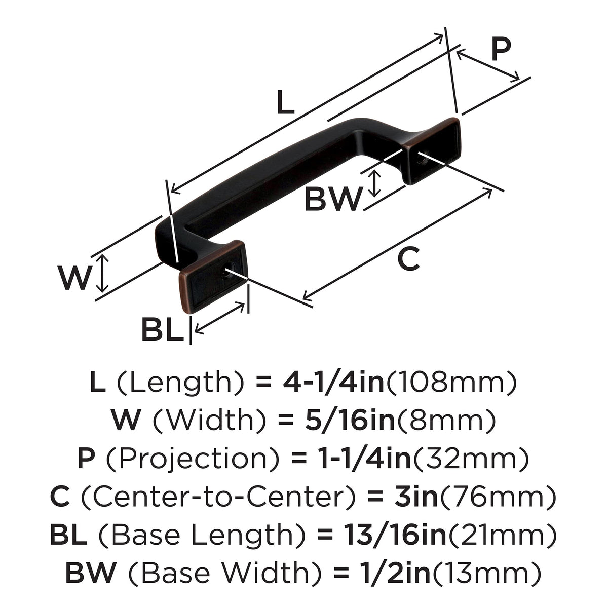 Amerock Cabinet Pull Oil Rubbed Bronze 3 inch (76 mm) Center to Center Westerly 1 Pack Drawer Pull Drawer Handle Cabinet Hardware