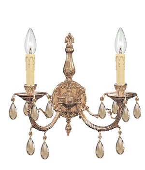 Crystorama 492-OB-GT-MWP Etta 2 Light Olde Brass Golden Teak Crystal Sconce