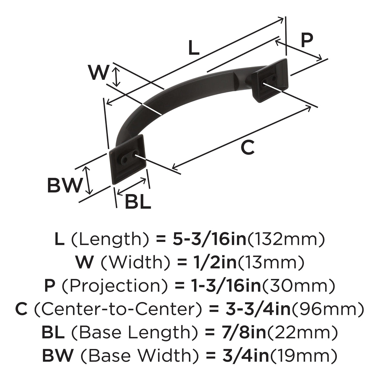 Amerock Cabinet Pull Oil Rubbed Bronze 3-3/4 inch (96 mm) Center to Center Candler 1 Pack Drawer Pull Drawer Handle Cabinet Hardware