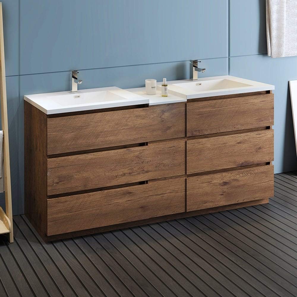 Fresca FCB93-301230RW-D-I Fresca Lazzaro 72" Rosewood Free Standing Double Sink Modern Bathroom Cabinet w/ Integrated Sinks