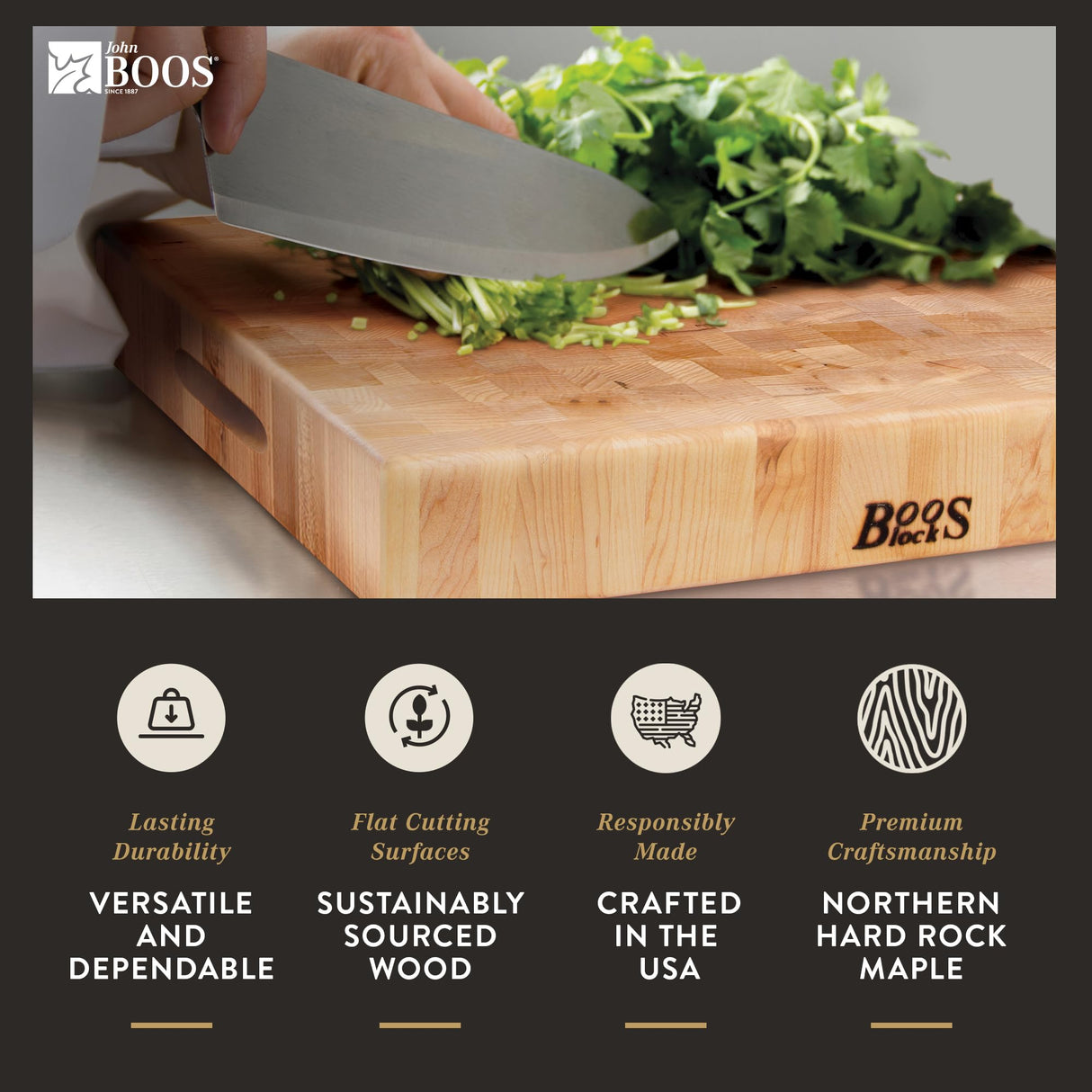 John Boos CCB1818-225 Small Maple Wood Cutting Board for Kitchen 18 x Inches, 2.25 Inches Thick Reversible End Grain Charcuterie Block with Finger Grips 18X18X2.25 MPL-END GR-REV-GRIPS