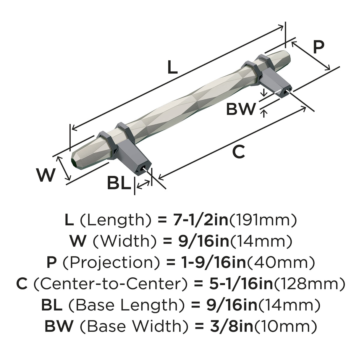 Amerock Cabinet Pull Satin Nickel/Black Chrome 5-1/16 inch (128 mm) Center-to-Center London 1 Pack Drawer Pull Drawer Handle Cabinet Hardware
