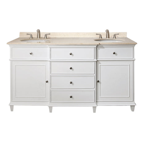 Avanity Windsor 61 in. Double Vanity in White finish with Carrara White Marble Top