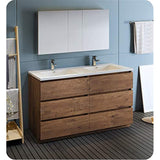 Fresca FVN93-3030RW-D Fresca Lazzaro 60" Rosewood Free Standing Double Sink Modern Bathroom Vanity w/ Medicine Cabinet