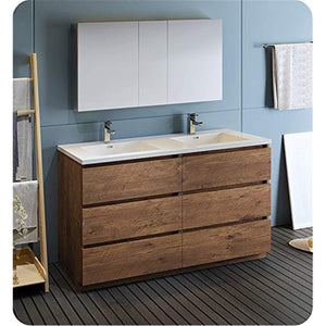 Fresca FVN93-3030RW-D Fresca Lazzaro 60" Rosewood Free Standing Double Sink Modern Bathroom Vanity w/ Medicine Cabinet