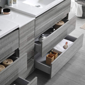 Fresca FVN93-361236HA-D Fresca Lazzaro 84" Glossy Ash Gray Free Standing Double Sink Modern Bathroom Vanity w/ Medicine Cabinet