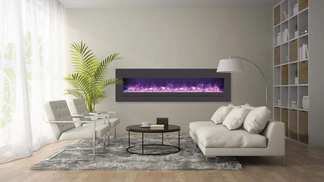 Amantii WM-FML-72-7823-STL Wall Mount / Flush Mount - 72" Electric Fireplace with a Steel Surround and Glass Media