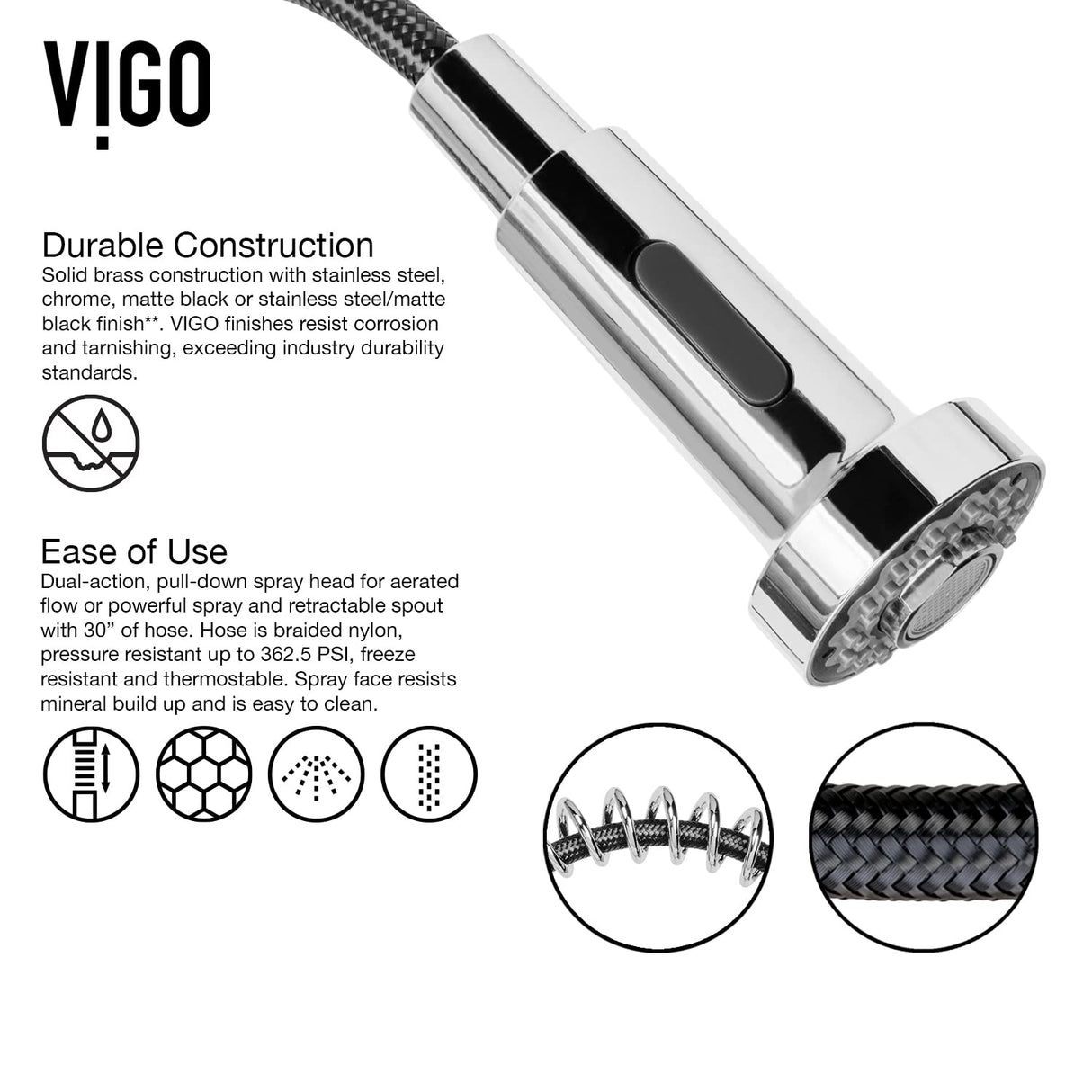 VIGO VG02001CH 19" H Edison Single-Handle with Pull-Down Sprayer Kitchen Faucet in Chrome