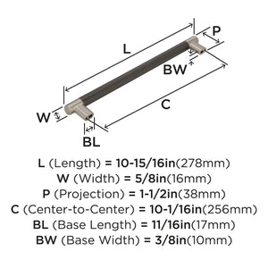 Amerock Cabinet Pull Satin Nickel/Oil-Rubbed Bronze 10-1/16 inch (256 mm) Center to Center Esquire 1 Pack Drawer Pull Drawer Handle Cabinet Hardware