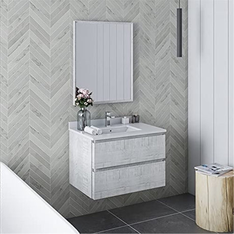 Fresca FVN3130RWH Fresca Formosa 30" Wall Hung Modern Bathroom Vanity w/ Mirror in Rustic White