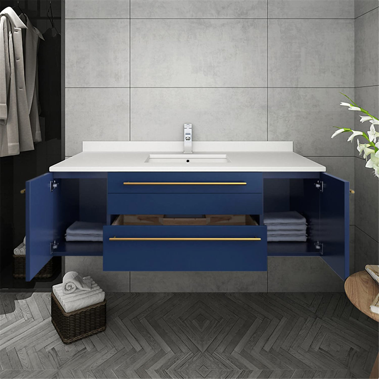 Fresca FVN6148RBL-UNS Fresca Lucera 48" Royal Blue Wall Hung Undermount Sink Modern Bathroom Vanity w/ Medicine Cabinet