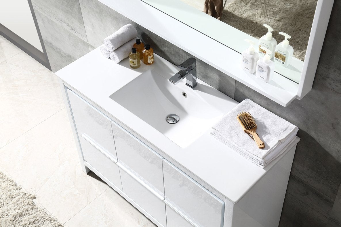 Fresca FVN8148WH Fresca Allier 48" White Modern Bathroom Vanity w/ Mirror