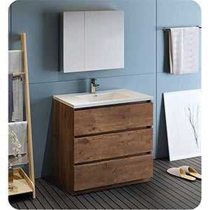 Fresca FVN9336RW Fresca Lazzaro 36" Rosewood Free Standing Modern Bathroom Vanity w/ Medicine Cabinet