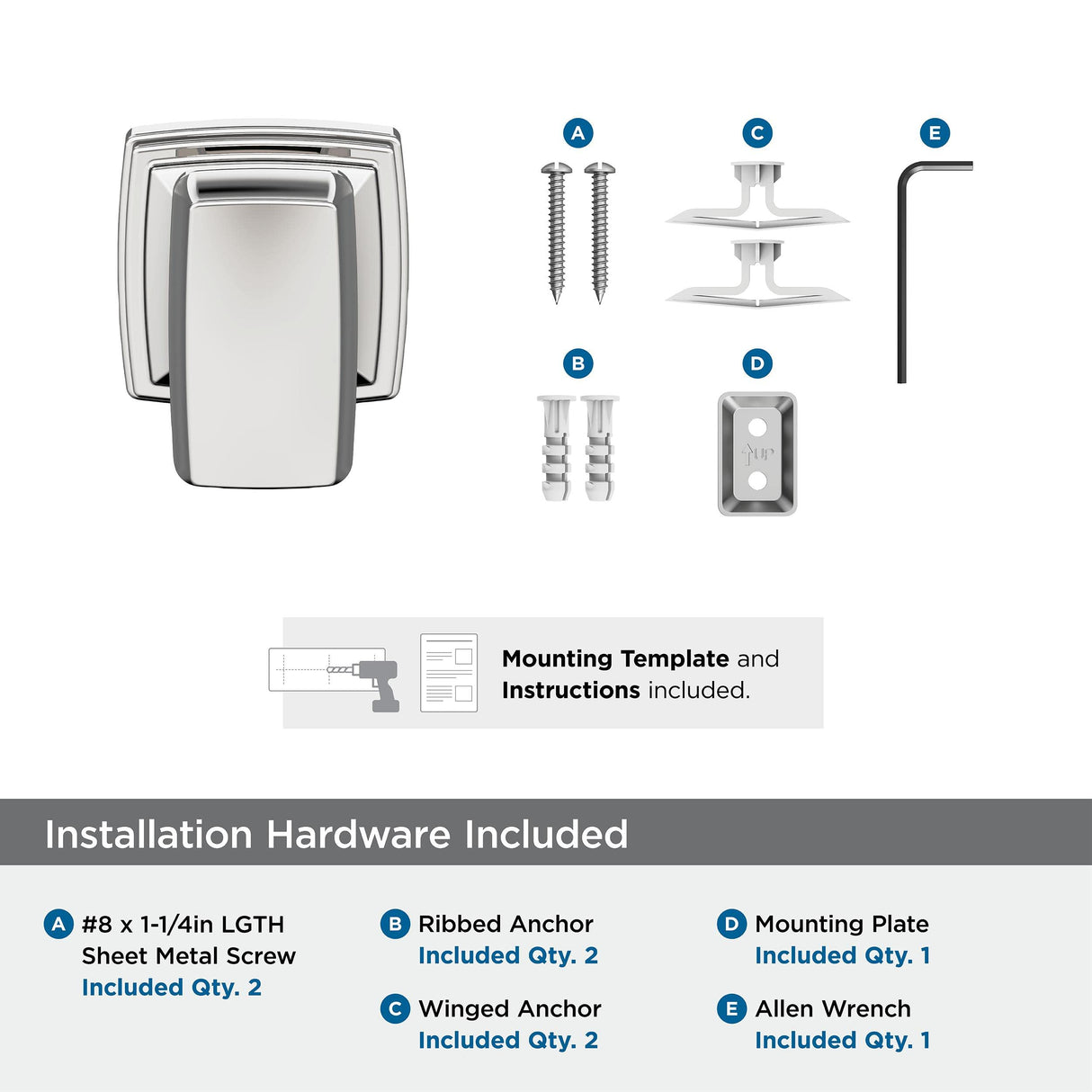 Amerock BH3603026 Chrome Single Robe Hook 2-1/8 in. (54 mm) Length Towel Holder Revitalize Towel Hook for Bathroom Bathroom Hardware Bath Accessories