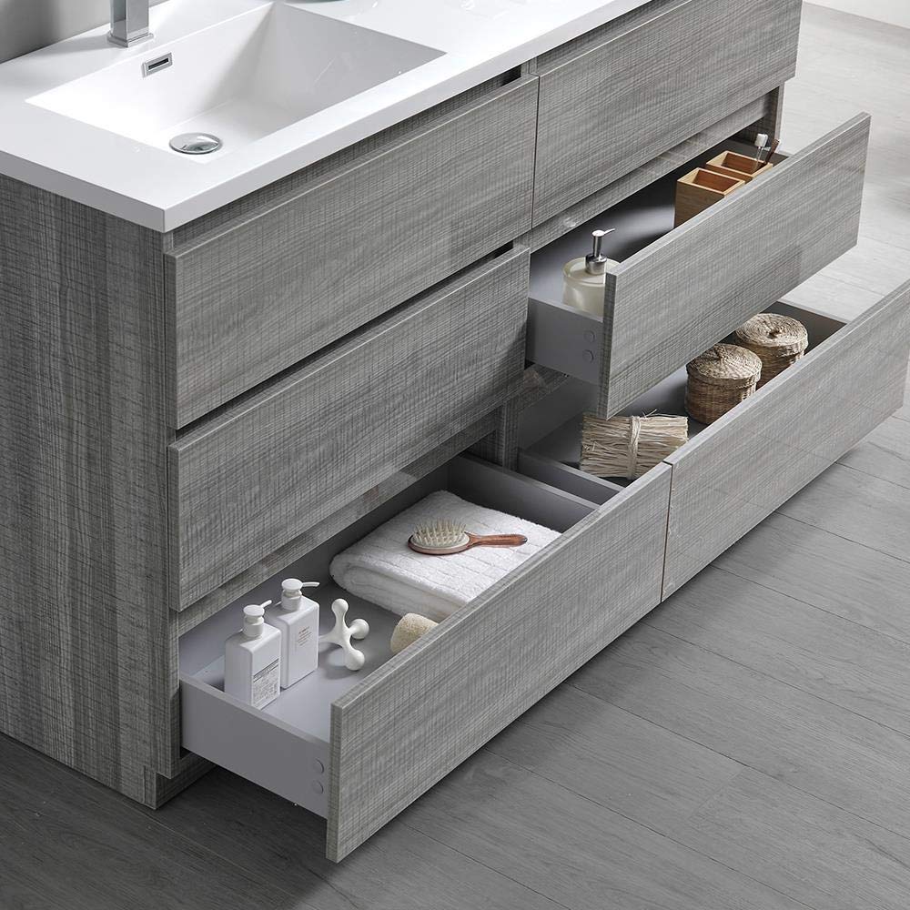 Fresca FVN93-3030HA-D Fresca Lazzaro 60" Glossy Ash Gray Free Standing Double Sink Modern Bathroom Vanity w/ Medicine Cabinet