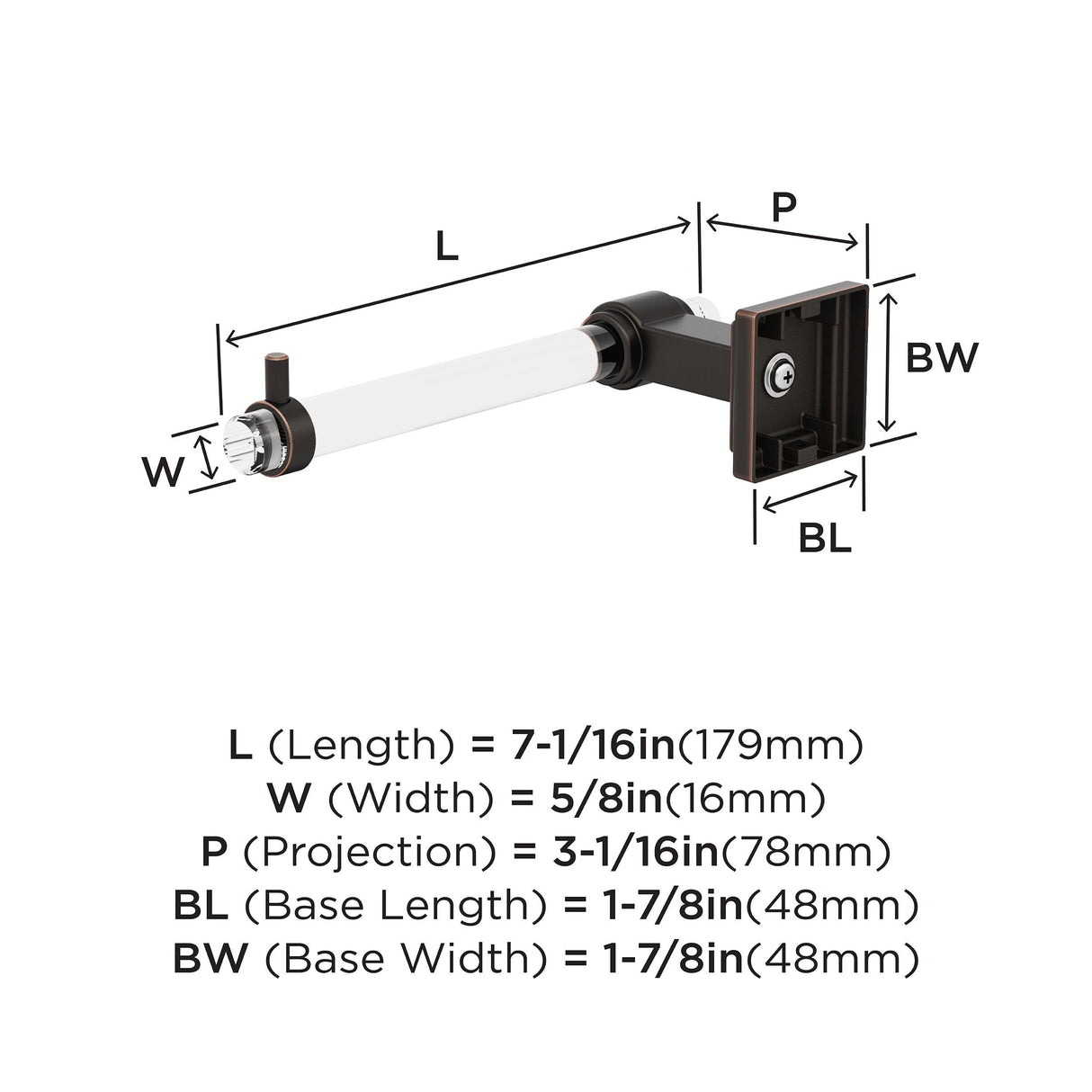 Amerock BH36061CORB Clear/Oil-Rubbed Bronze Single Post Toilet Paper Holder 7-1/16 in. (179 mm) Toilet Tissue Holder Glacio Bath Tissue Holder Bathroom Hardware Bath Accessories