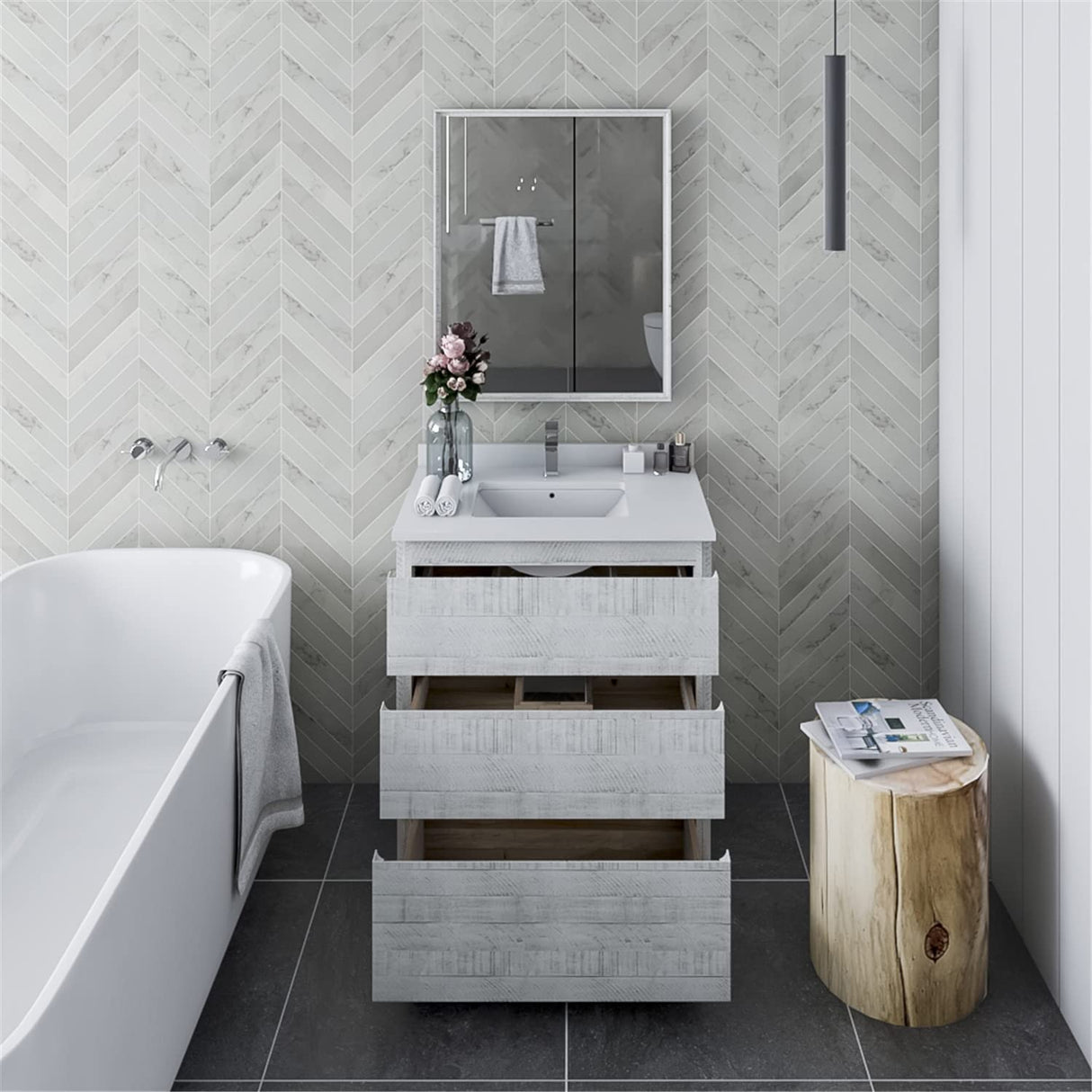 Fresca FCB3130RWH-FC-CWH-U Modern Bathroom Vanity