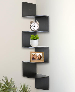 Greenco Corner Shelf, 5 Tier Shelves for Wall Storage, Easy-to-Assemble Floating Wall Mount Shelves for Offices, Bedrooms, Bathrooms, Kitchens, Living Rooms and Dorm Rooms, Espresso Finish
