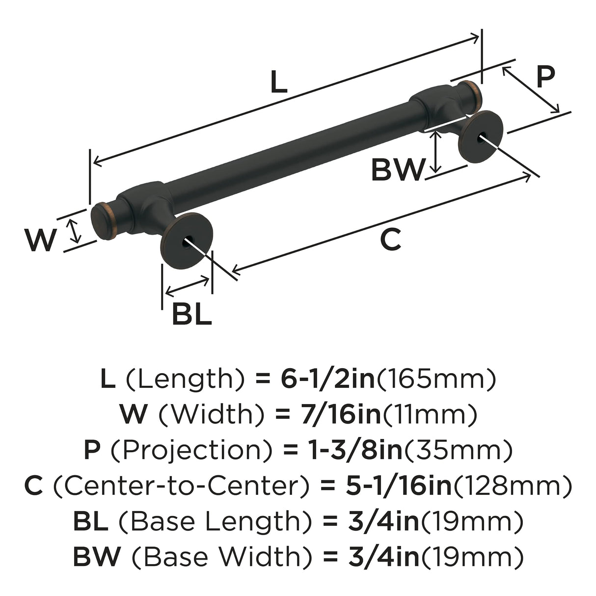 Amerock Cabinet Pull Oil Rubbed Bronze 5-1/16 inch (128 mm) Center-to-Center Winsome 1 Pack Drawer Pull Cabinet Handle Cabinet Hardware