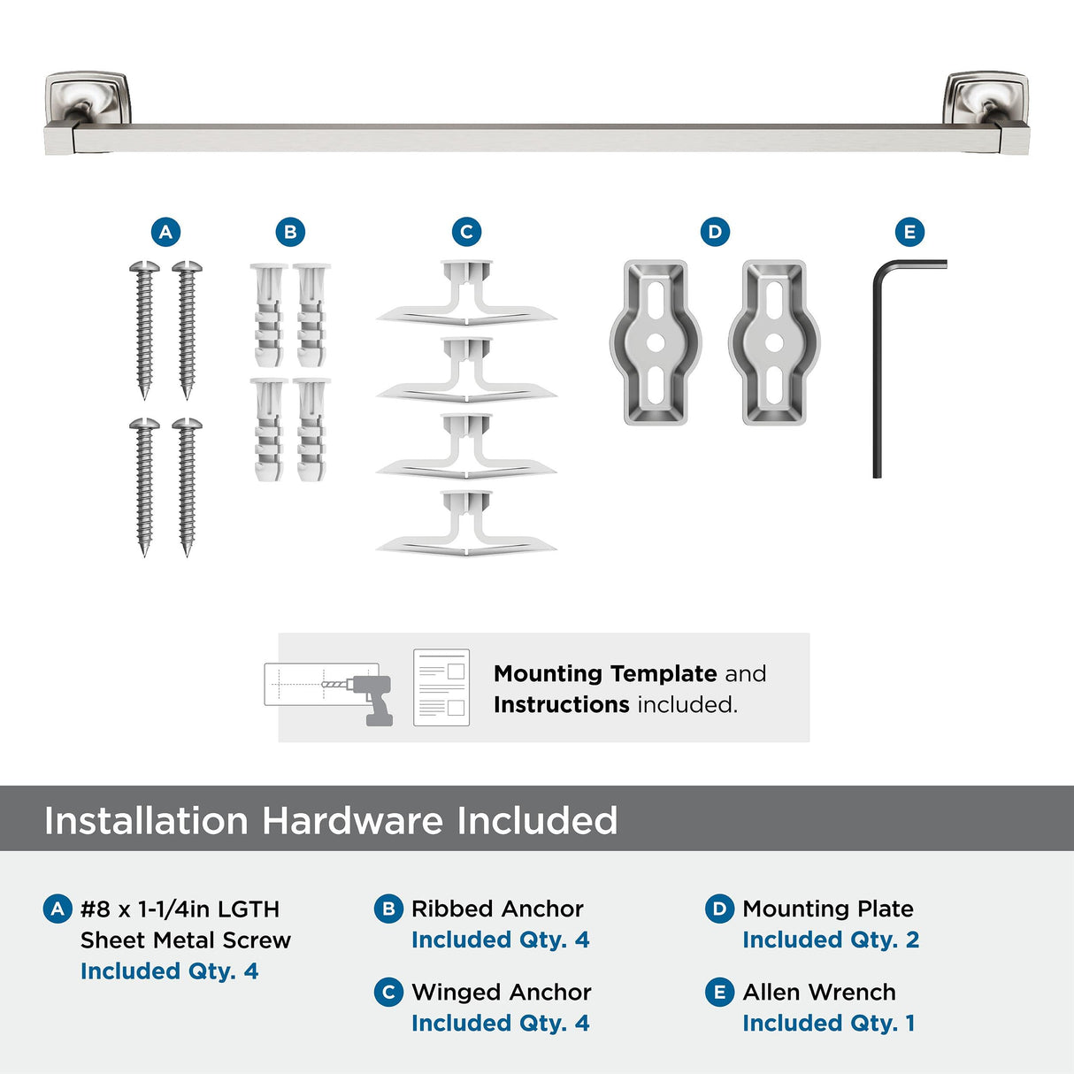 Amerock BH36094G10 Brushed Nickel Towel Bar 24 in (610 mm) Towel Rack Stature Bathroom Towel Holder Bathroom Hardware Bath Accessories