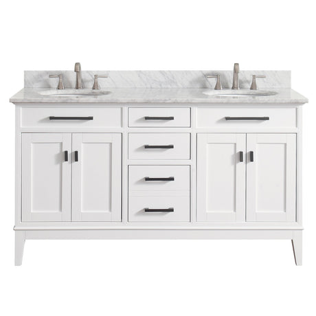 Avanity Madison 61 in. Double Vanity in White finish with Carrara White Marble Top