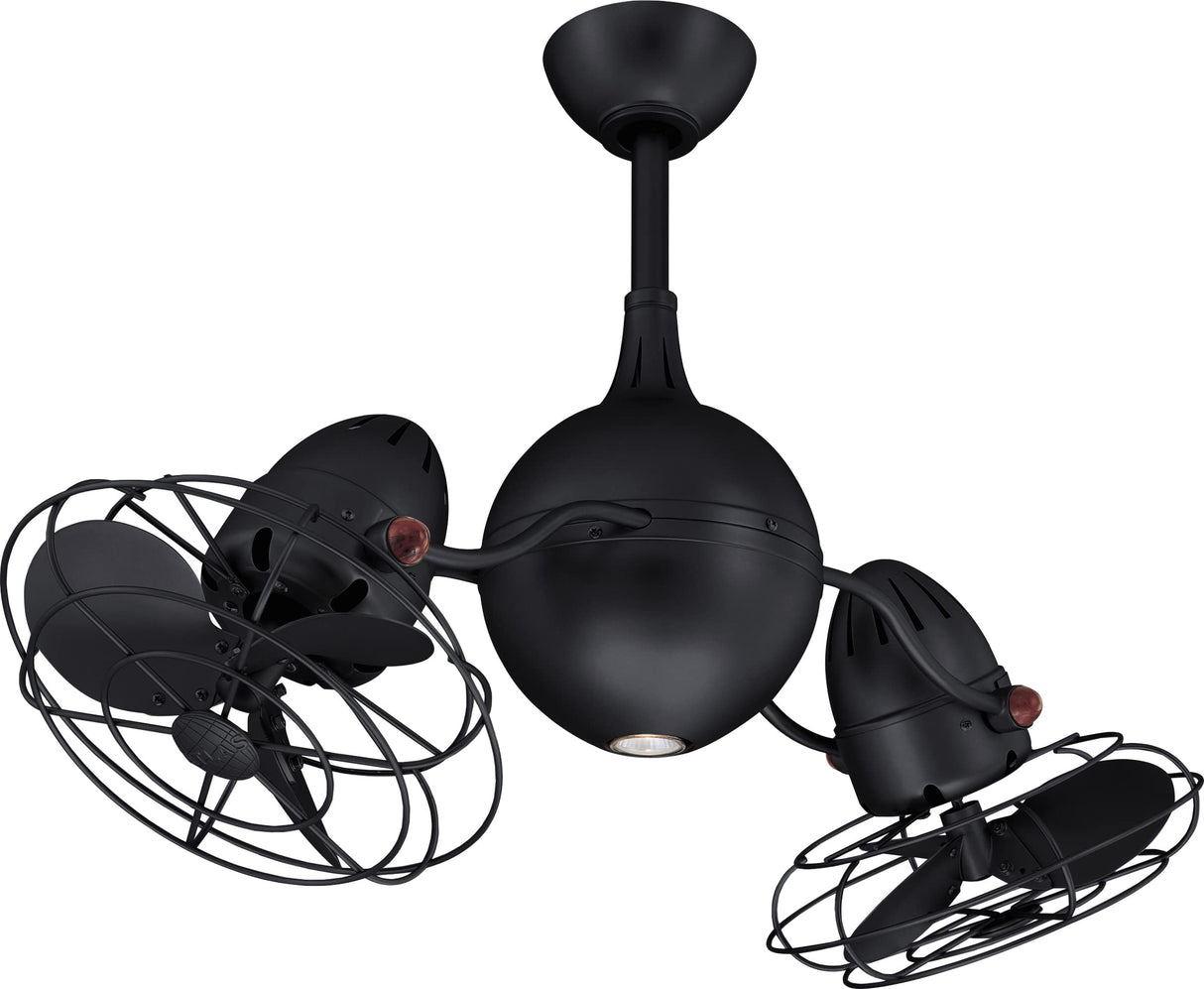 Matthews Fan AQ-BK-MTL Acqua 360° rotational 3-speed ceiling fan in matte black finish with metal blades and light kit.