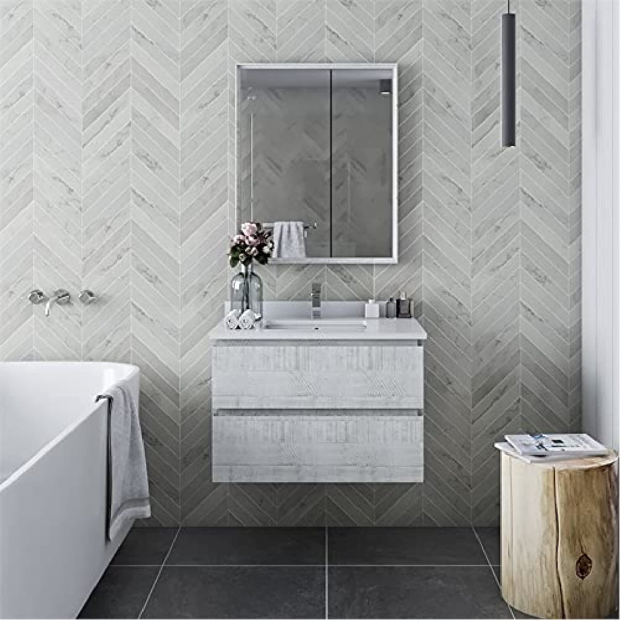 Fresca FVN3130RWH Fresca Formosa 30" Wall Hung Modern Bathroom Vanity w/ Mirror in Rustic White
