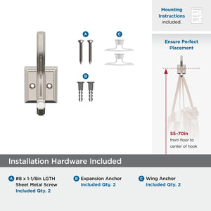 Amerock H37005G10 Aliso Double Prong Decorative Wall Hook Satin Nickel Hook for Coats, Hats, Backpacks, Bags Hooks for Bathroom, Bedroom, Closet, Entryway, Laundry Room, Office