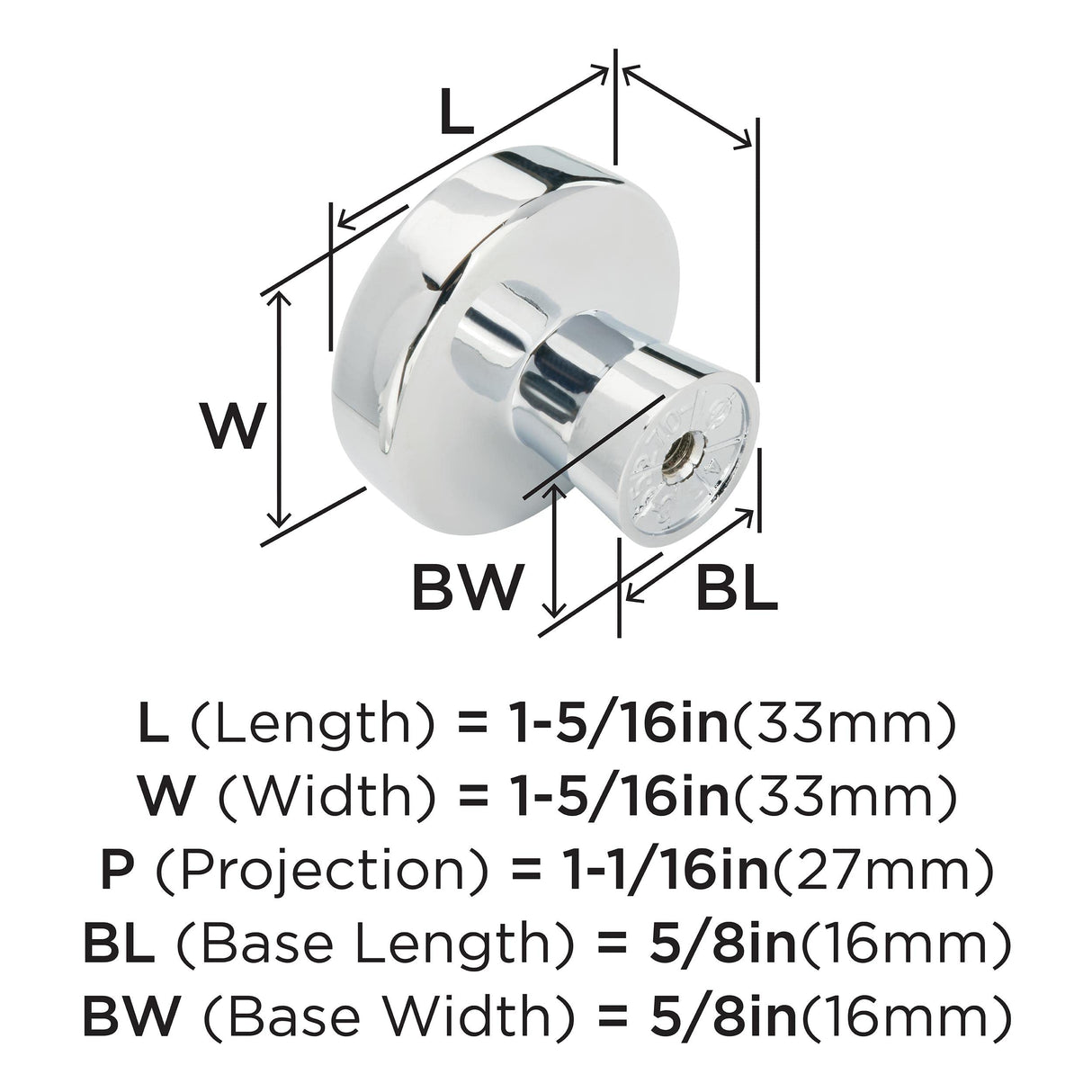 Amerock Cabinet Knob Polished Chrome 1-5/16 inch (33 mm) Diameter Blackrock 1 Pack Drawer Knob Cabinet Hardware