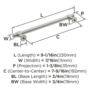 Amerock Cabinet Pull Satin Nickel 7-9/16 inch (192 mm) Center-to-Center Winsome 1 Pack Drawer Pull Cabinet Handle Cabinet Hardware