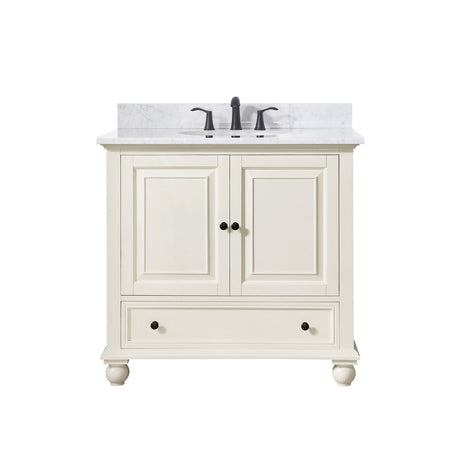 Avanity Thompson 37 in. Vanity in French White finish with Carrara White Marble Top