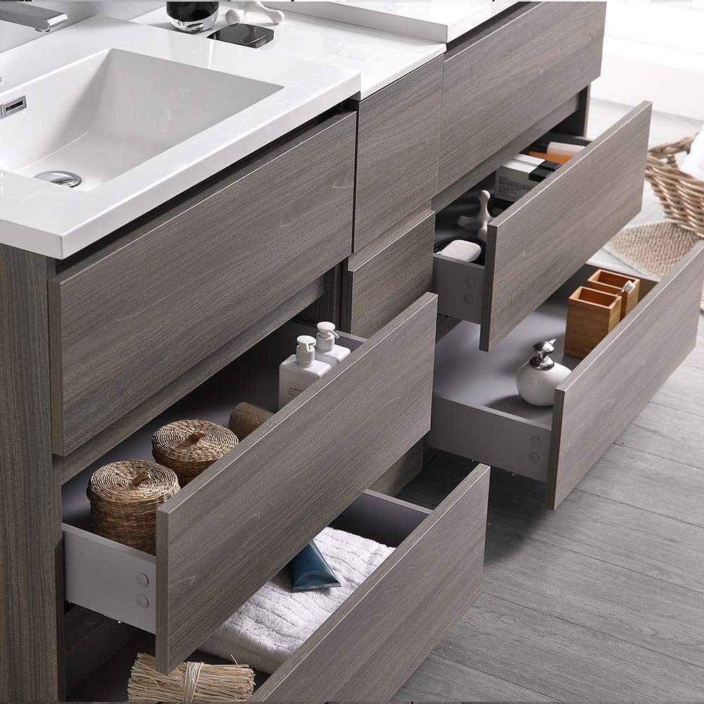 Fresca FVN93-301230MGO-D Fresca Lazzaro 72" Gray Wood Free Standing Double Sink Modern Bathroom Vanity w/ Medicine Cabinet