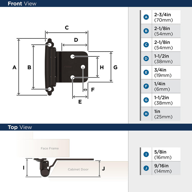 Amerock BPR7630ORB Reverse Bevel Face Frame Cabinet Hinge Variable Overlay Self Closing Face Mount Oil Rubbed Bronze Kitchen Cabinet Door Hinge 1 Pair/2 Pack Functional Hardware