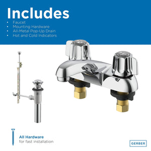 Gerber G0743431 Chrome Classics Two Handle Centerset Lavatory Faucet W/ META...